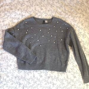 H&M grey pearl appliqué sweater​​​​​​​